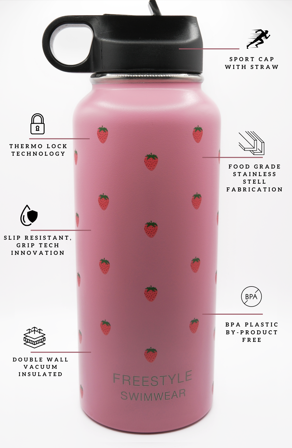 Freestyle-Hydro Strawberry 32oz Stainless Steel Bottle